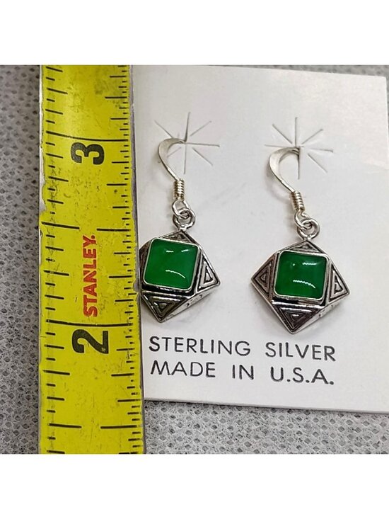 Green Onyx 925 Sterling Silver Dangle Earrings Made in USA New on Card - Picture 2 of 4